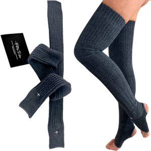 Leg Warmers for Women - Thigh High with Silicone Grip, Large, Gray